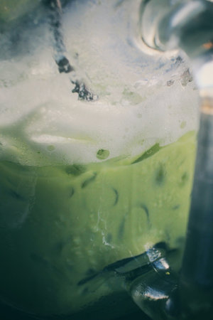 Iced green tea and milkの写真素材