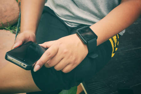 Smartwatch with smart phoneの写真素材