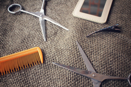Hair cutting shears comb mirror and hairpin