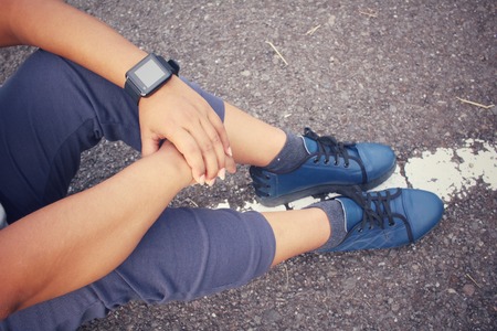 Sneakers with smartwatchの写真素材