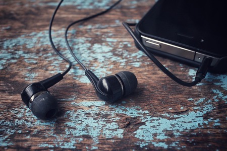 Smart phone with earphoneの写真素材