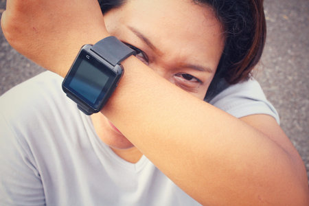 Woman hands with smartwatchの写真素材