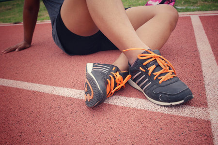 Sport shoes on trackの写真素材