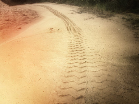 Wheel tracks on the soil.の写真素材