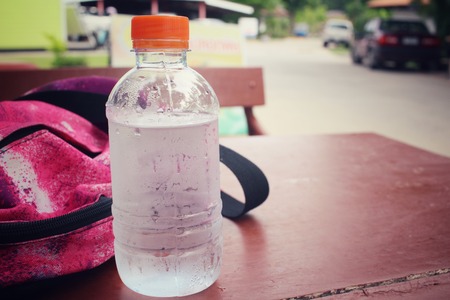 Water bottle with sports bagの写真素材