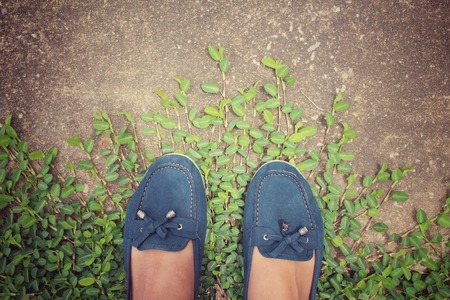 Selfie of sneakersの写真素材