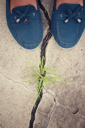 Selfie of sneakers on roadの写真素材