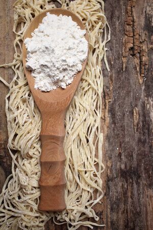 Making noodle with wheat flourの写真素材