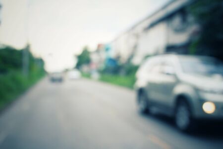 Blurred of car on roadの写真素材