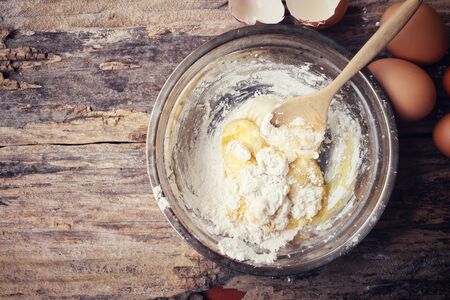 Mixer of eggs and flourの写真素材