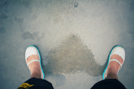 Selfie of shoes with road