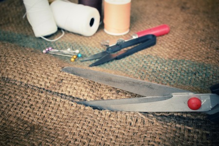 Scissors with sackclothの写真素材