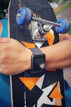 Young girl with skateboardの写真素材