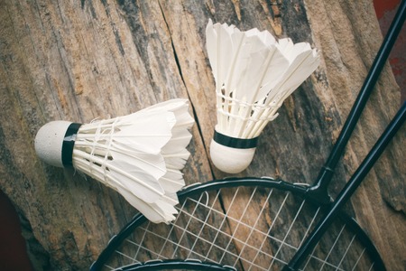 Shuttlecocks with badminton racket.の写真素材