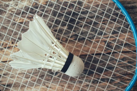 Shuttlecocks with badminton racket.の写真素材