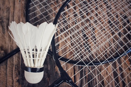 Shuttlecocks with badminton racket.の写真素材