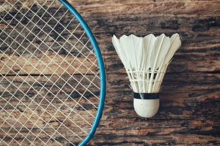 Shuttlecocks with badminton racket.の写真素材