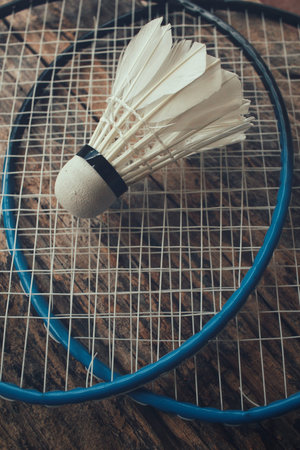 Shuttlecocks with badminton racket.の写真素材