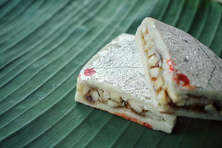 Indian sweets on banana leafの写真素材