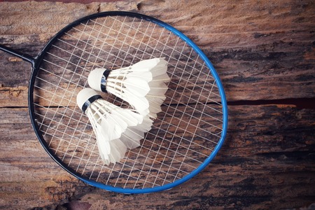 Shuttlecocks with badminton racket.の写真素材