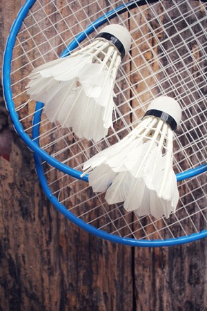 Shuttlecocks with badminton racket.の写真素材