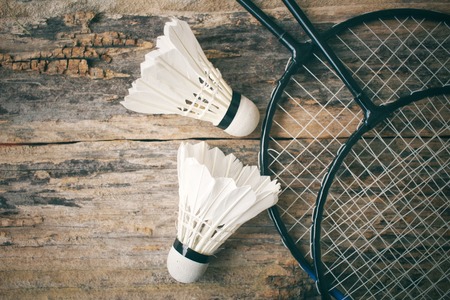 Shuttlecocks with badminton racket.の写真素材
