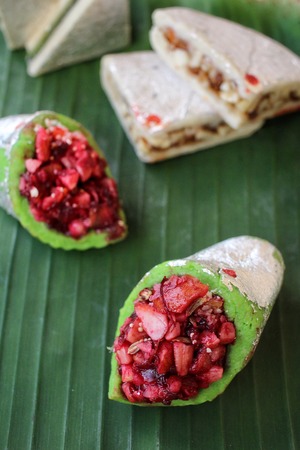 Indian sweets on banana leafの写真素材