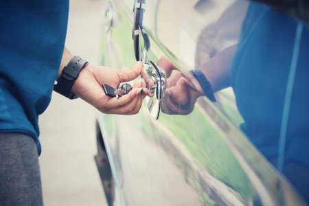Woman opens the door car