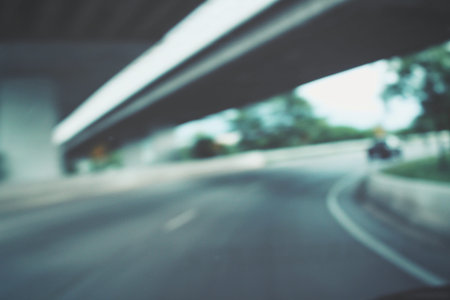 Blurred of car on roadの写真素材
