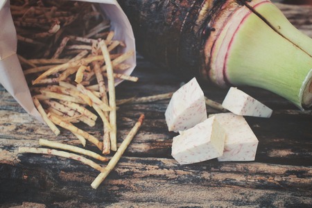 Fresh taro and taro chipsの写真素材