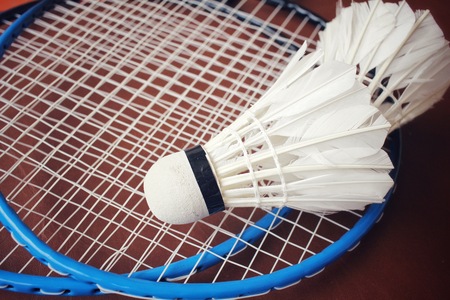 Shuttlecocks with badminton racket.の写真素材