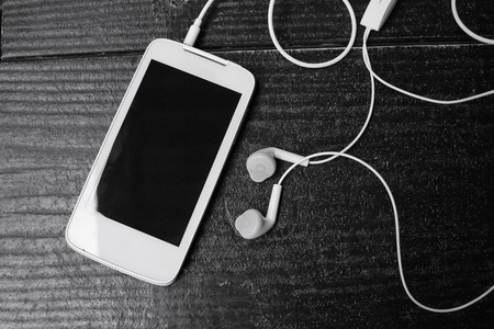 Smart phone with earphoneの写真素材