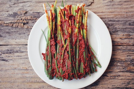 Green onion kimchi korean foodの写真素材