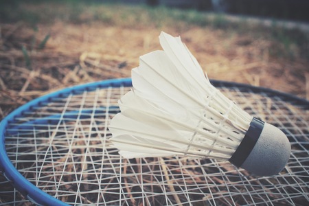 Shuttlecocks with badminton racket.の写真素材