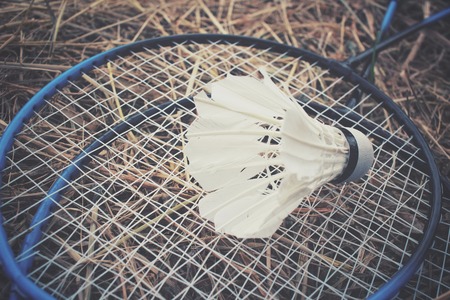 Shuttlecocks with badminton racket.の写真素材