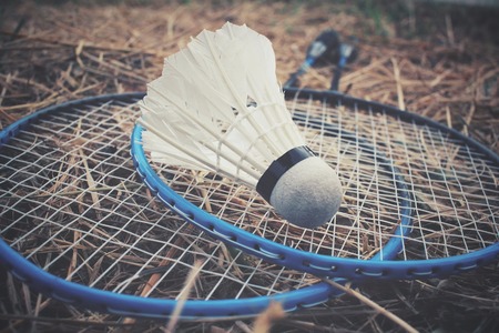 Shuttlecocks with badminton racket.の写真素材