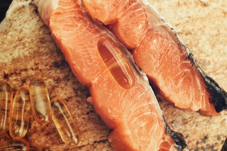 Salmon oil capsulesの写真素材