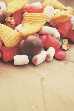 Mixed halloween candy with chocolate and marshmallowの写真素材