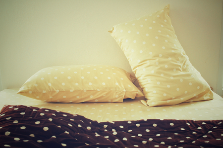 Bed pillows at hotelの写真素材