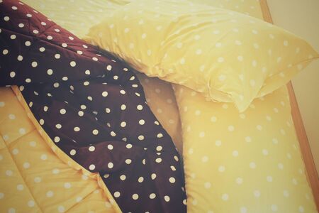 Bed pillows at hotelの写真素材
