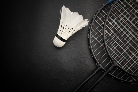 Shuttlecocks with badminton racketの写真素材