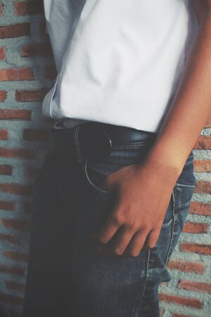 Jeans pocket with handの写真素材