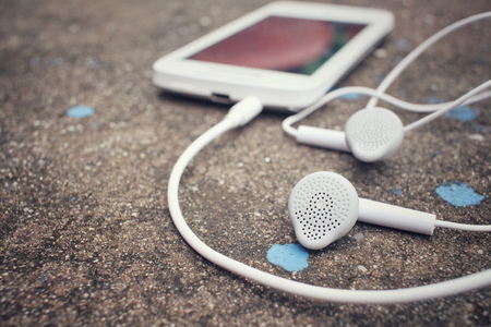 Smart phone with earphoneの写真素材