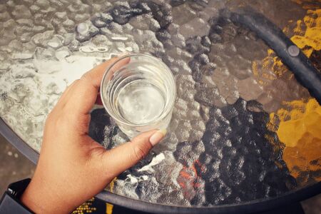 Selfie of drink waterの写真素材