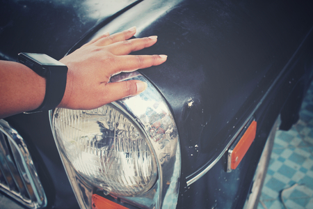 vintage car with handの写真素材