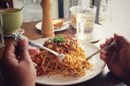Spaghetti with tomato sauceの写真素材