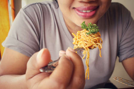 Spaghetti with tomato sauceの写真素材