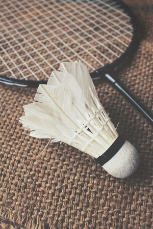 Shuttlecocks with badminton racket.の写真素材