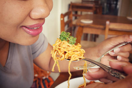 Spaghetti with tomato sauceの写真素材