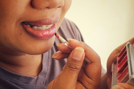 Woman with lipstickの写真素材